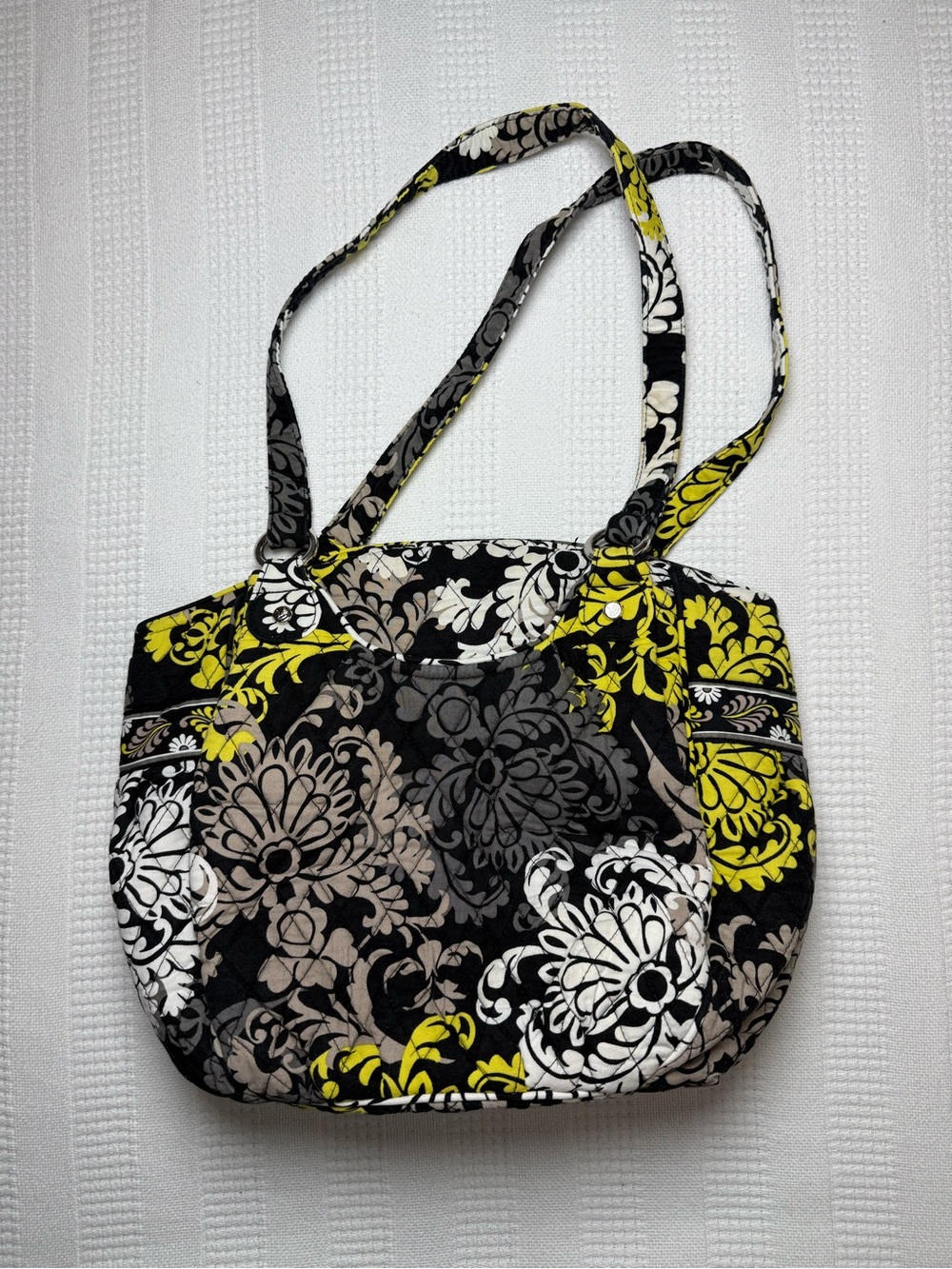 Vera Bradley Baroque Glenna Shoulder Bag Black Yellow Gray Quilted Floral